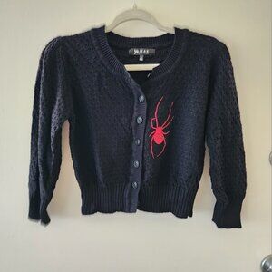 Beautiful Pin Up Couture Cropped Black Widow Cardigan Sz L, NWOT